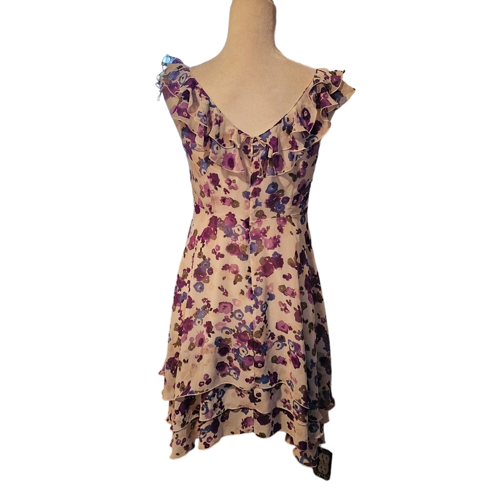 Lauren Conrad Ruffle Mini Dress Romantic Floral Water Color Print Womens Size 6 - Picture 3 of 16